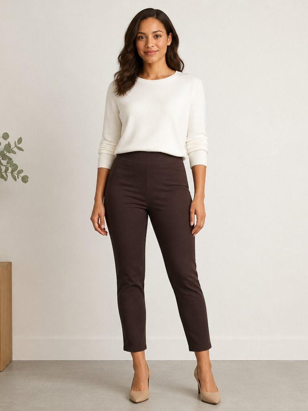 Worthington Dark Brown Slim Stretch Ankle Pants – Size 8, Like New